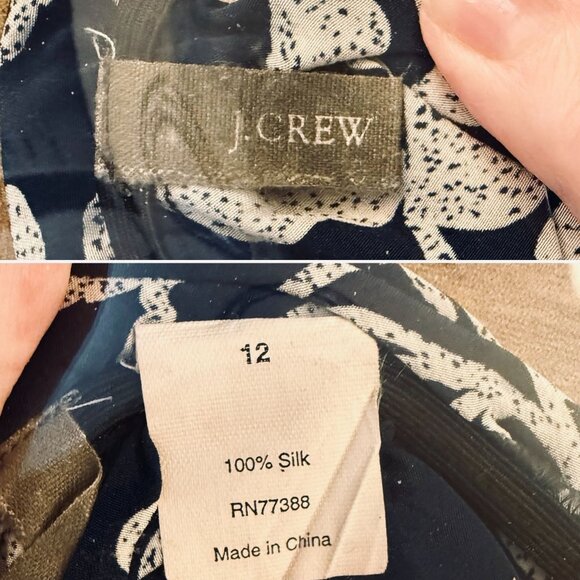 J Crew Womens Navy Floral Silk Midi Dress Size 12 Elastic Waist Scoop Neck - Picture 6 of 14